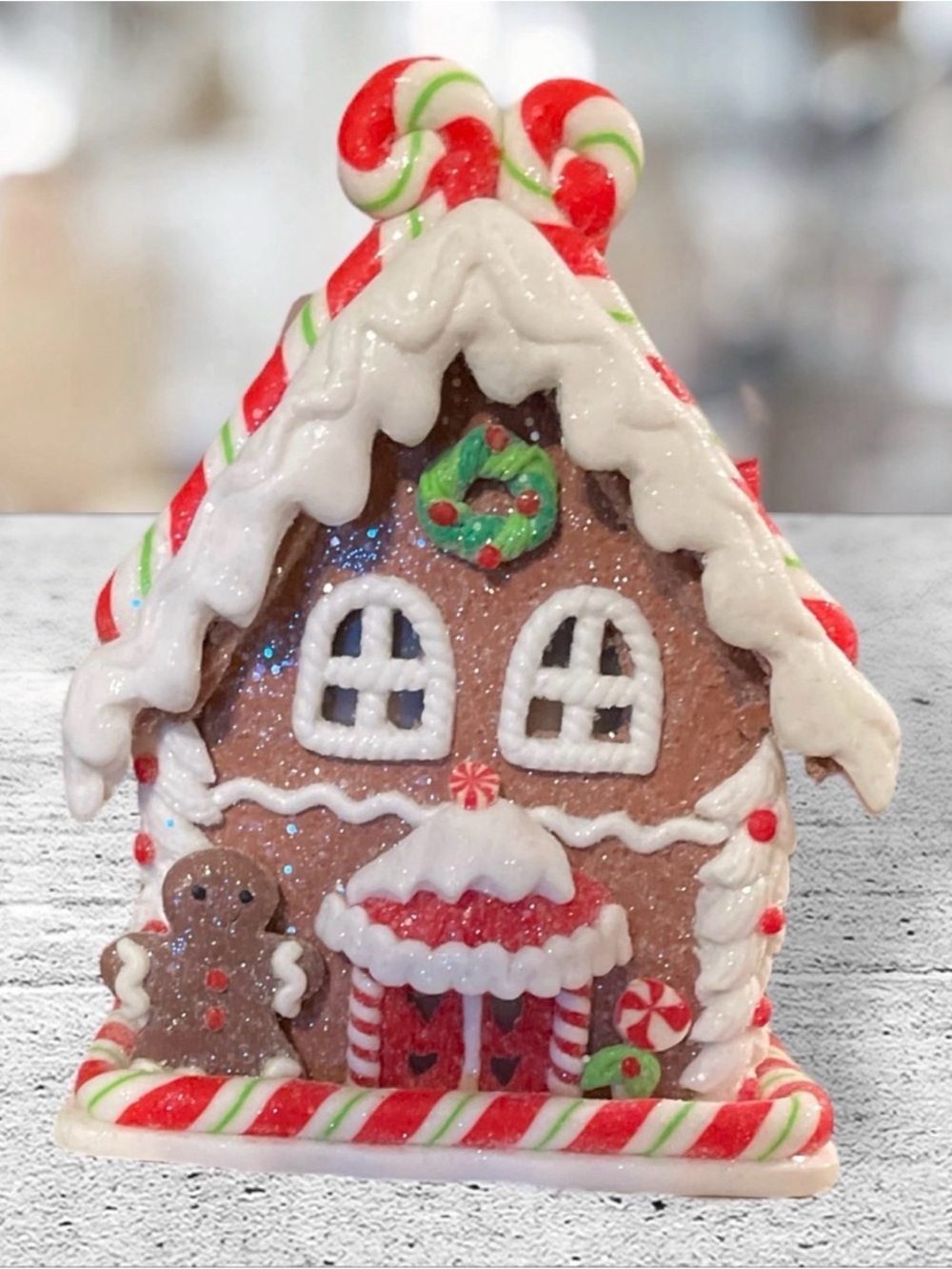 Festive Candy Cookie Gingerbread House Holiday Decor - Brown/White/Red